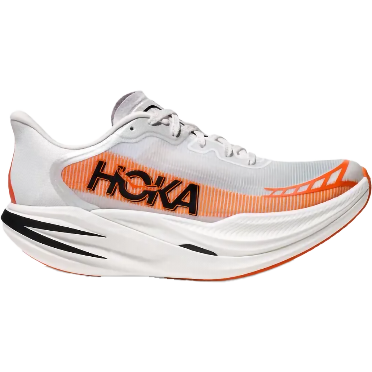 Hoka CIELO X1 2.0 running shoe in white with orange gradient stripe