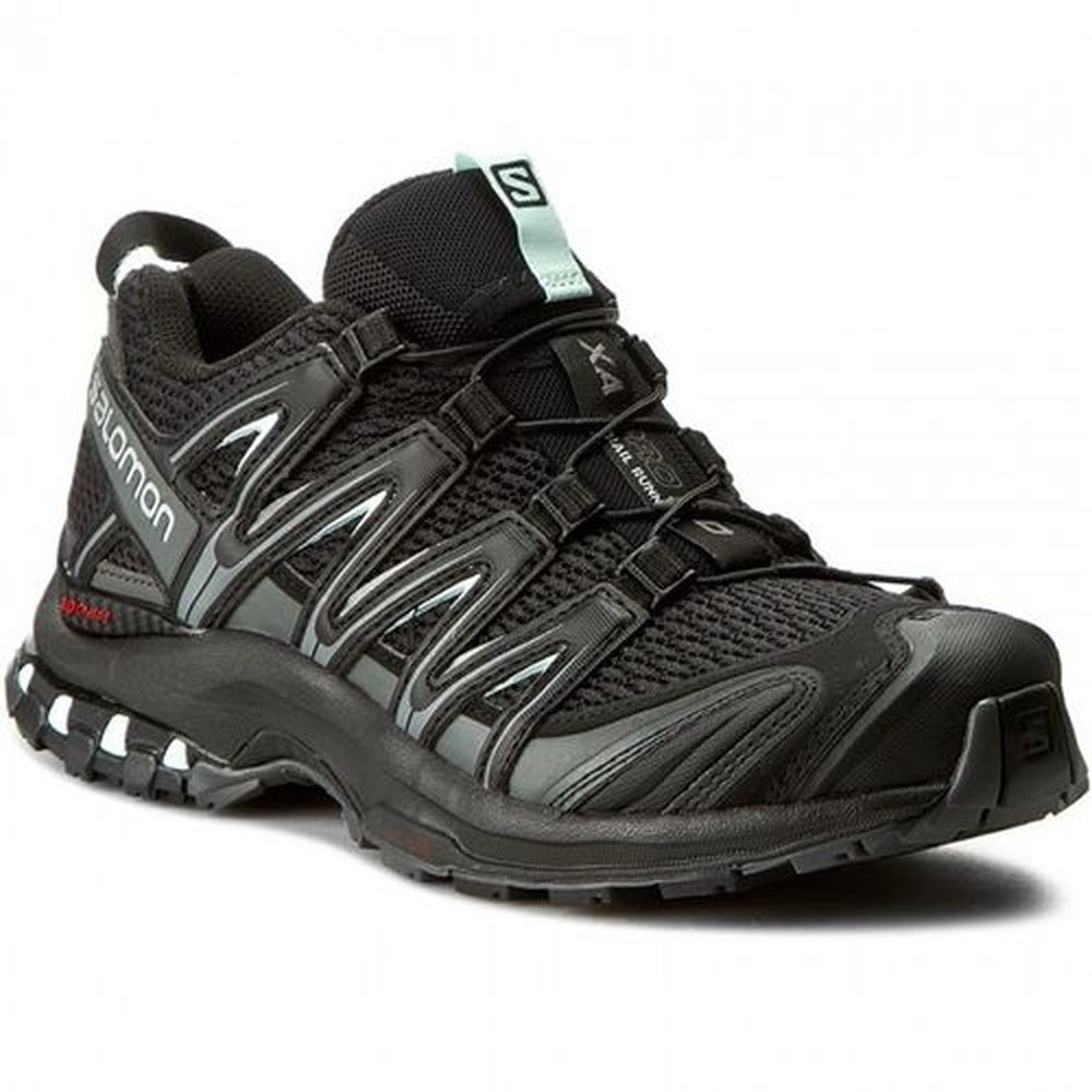 Salomon XA Pro 3D women's trail running shoe in black with aqua accents