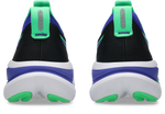 ASICS Gel Nimbus 28 pair shown from rear view displaying heel counter and cobalt blue midsole