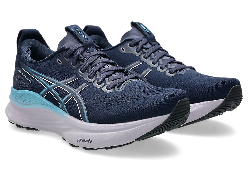 ASICS GEL-KAYANO 32 women's running shoes in navy blue with turquoise details