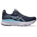 ASICS GEL-KAYANO 32 women's running shoe in midnight navy with aqua blue accents