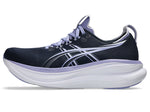 ASICS Gel Nimbus 28 running shoe in midnight navy with bluebell purple accents