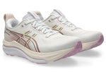 ASICS Gel Kayano 33 running shoes in white with hazy lilac purple accents
