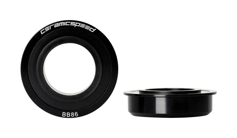 CeramicSpeed BB86 bottom bracket components in black finish on white background