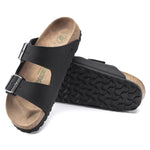 Black Birkenstock Arizona sandals with two adjustable straps and cork footbed