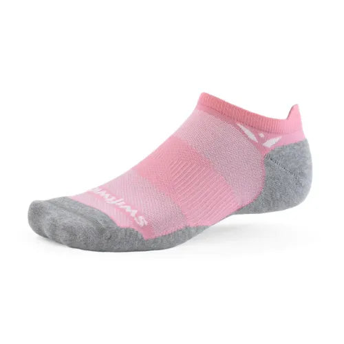 Swiftwick Maxus Zero Tab no-show running sock in Pink Jade with gray reinforcement