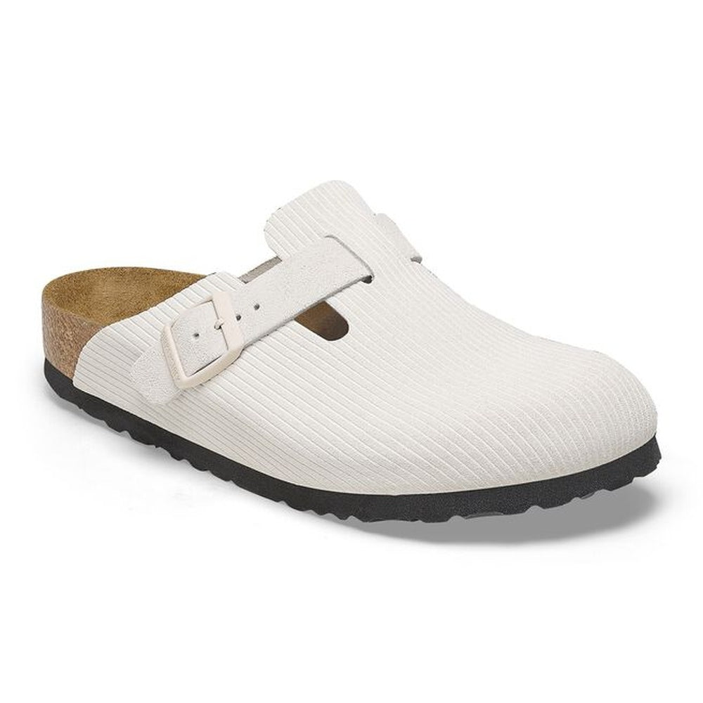 Birkenstock Boston clog in cream corduroy suede with adjustable buckle strap