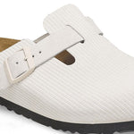 Birkenstock Boston clog in corduroy antique white with adjustable buckle strap