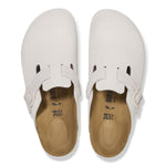 Birkenstock Boston clogs in light corduroy textured material with cork footbed