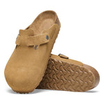 Birkenstock Boston suede clogs in cork brown with adjustable strap and cork sole