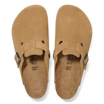 Birkenstock Boston clogs in cork brown suede with adjustable buckle straps