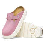 Birkenstock Boston Chunky suede clogs in candy pink with white chunky sole