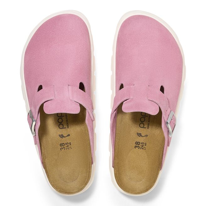 Birkenstock Boston clogs in pink suede leather with adjustable strap