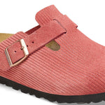 Birkenstock Boston clog in coral pink embossed suede with adjustable strap
