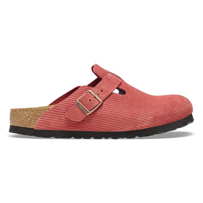 Birkenstock Boston clog in sienna red corduroy suede with adjustable buckle strap