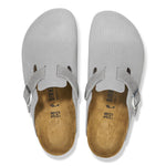 Birkenstock Boston clogs in gray corduroy texture with cork footbed
