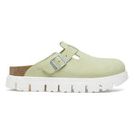Birkenstock Boston Chunky clog in faded lime green suede with white sole