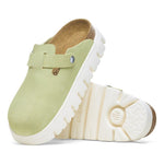 Birkenstock Boston Chunky clogs in faded lime green suede with white chunky sole