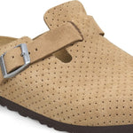 Birkenstock Boston suede clog in dotted new beige with perforated pattern