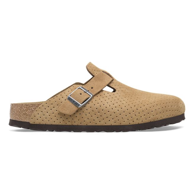 Birkenstock Boston clog in dotted new beige suede with perforated design