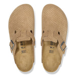 Birkenstock Boston clogs in dotted beige suede with adjustable straps