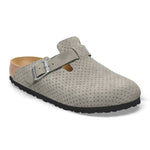 Birkenstock Boston clog in gray perforated suede with adjustable buckle strap