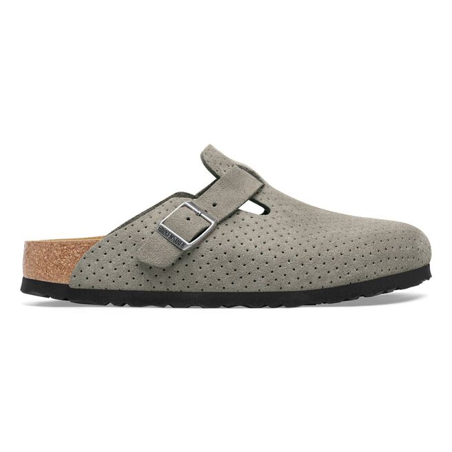 Birkenstock Boston clog in dotted stone suede with adjustable buckle strap