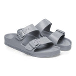 Birkenstock Arizona Essentials EVA sandals in stone coin gray with two adjustable buckle straps