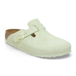 Birkenstock Boston clog in faded lime green suede with adjustable buckle strap