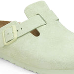 Birkenstock Boston clog in faded lime green suede with adjustable buckle strap