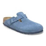Birkenstock Boston clog in light blue suede with adjustable buckle strap
