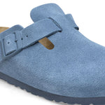 Birkenstock Boston clog in elemental blue suede with adjustable buckle strap