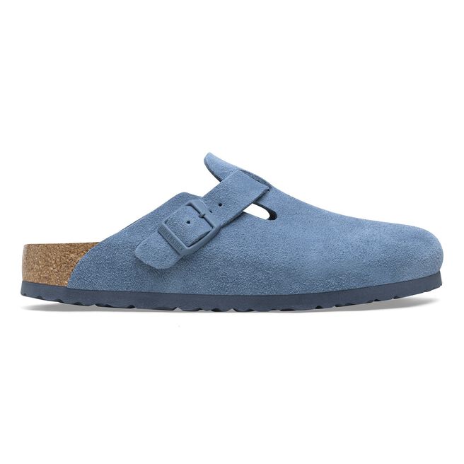 Birkenstock Boston clog in blue suede with adjustable buckle strap