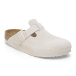 Birkenstock Boston clog in light beige suede with buckle strap