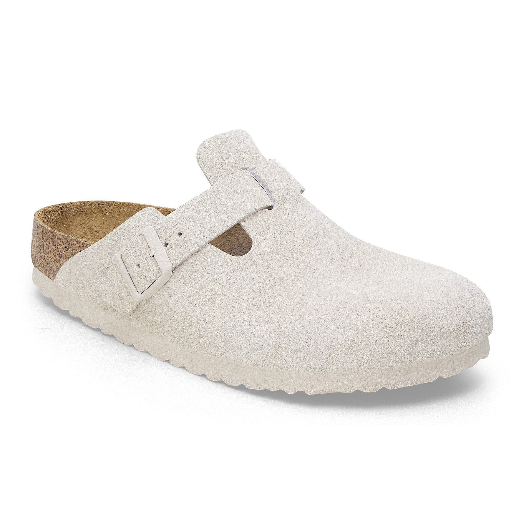 Birkenstock Boston clog in light beige suede with buckle strap