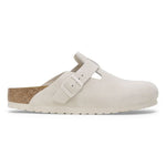 Birkenstock Boston clog in antique white suede with adjustable buckle strap