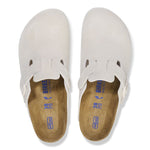 Birkenstock Boston clogs in light gray suede with cork footbed