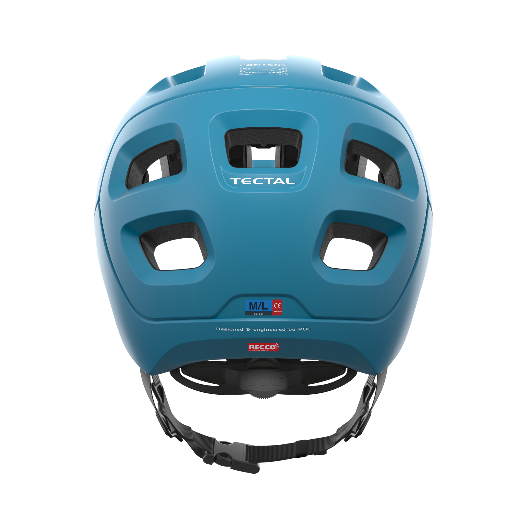 POC Tectal helmet rear view in Basalt Blue Matt colorway showing ventilation ports