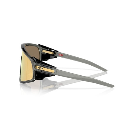 Oakley Latch Panel sunglasses with black frame, grey temples and gold Prizm lenses