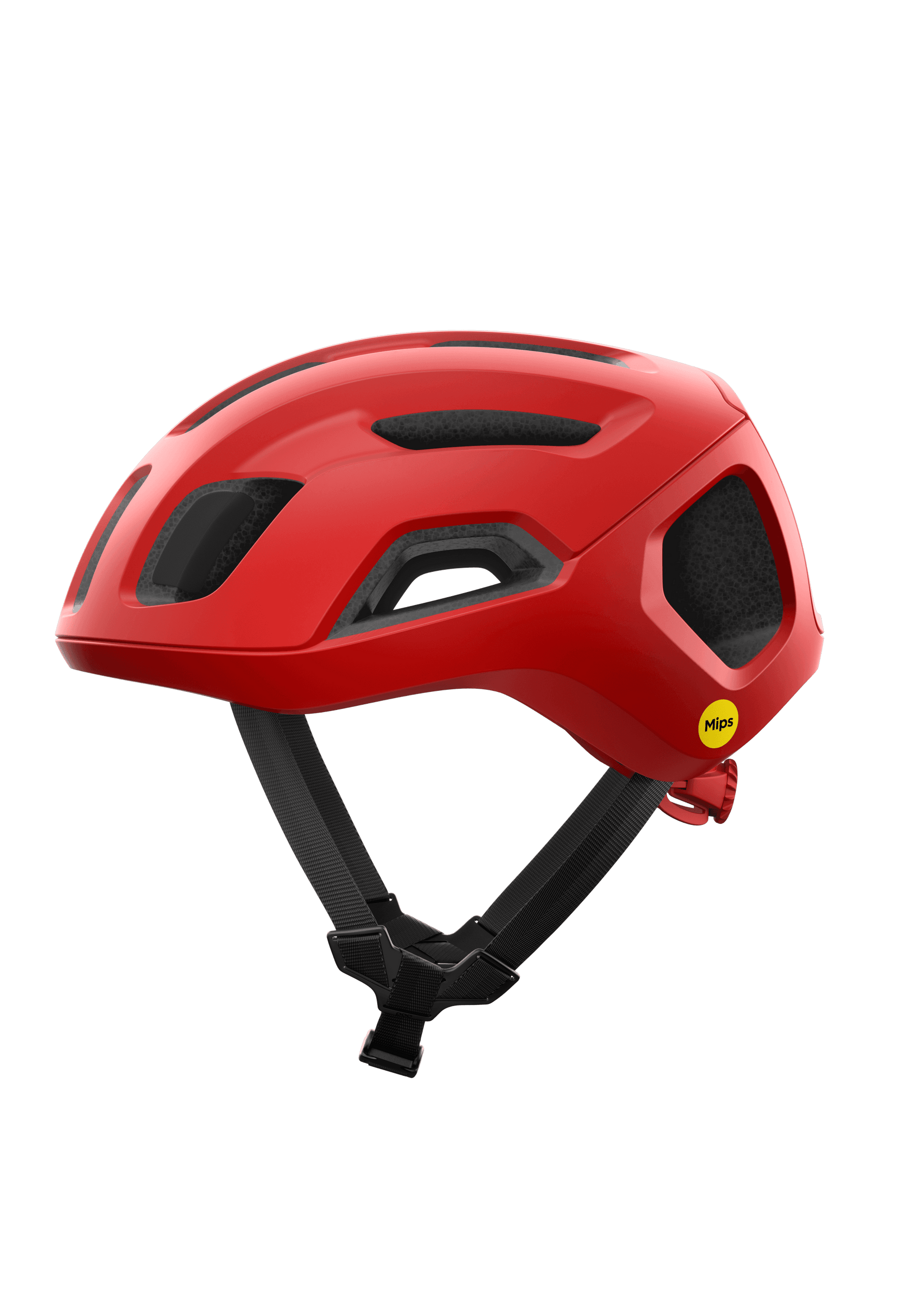 POC Ventral Air MIPS cycling helmet in red with ventilation holes and black straps