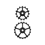 CeramicSpeed OSPW System upper and lower pulley wheels in black, 15 and 19 teeth