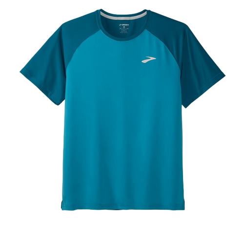 Brooks Atmosphere Short Sleeve 2.0 men's running shirt in Hyper Blue Pacific two-tone teal
