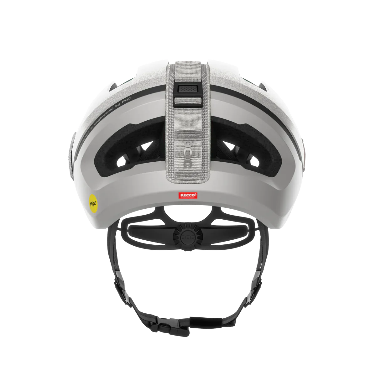 POC Omne Ultra MIPS cycling helmet in argentite silver matt finish, rear view