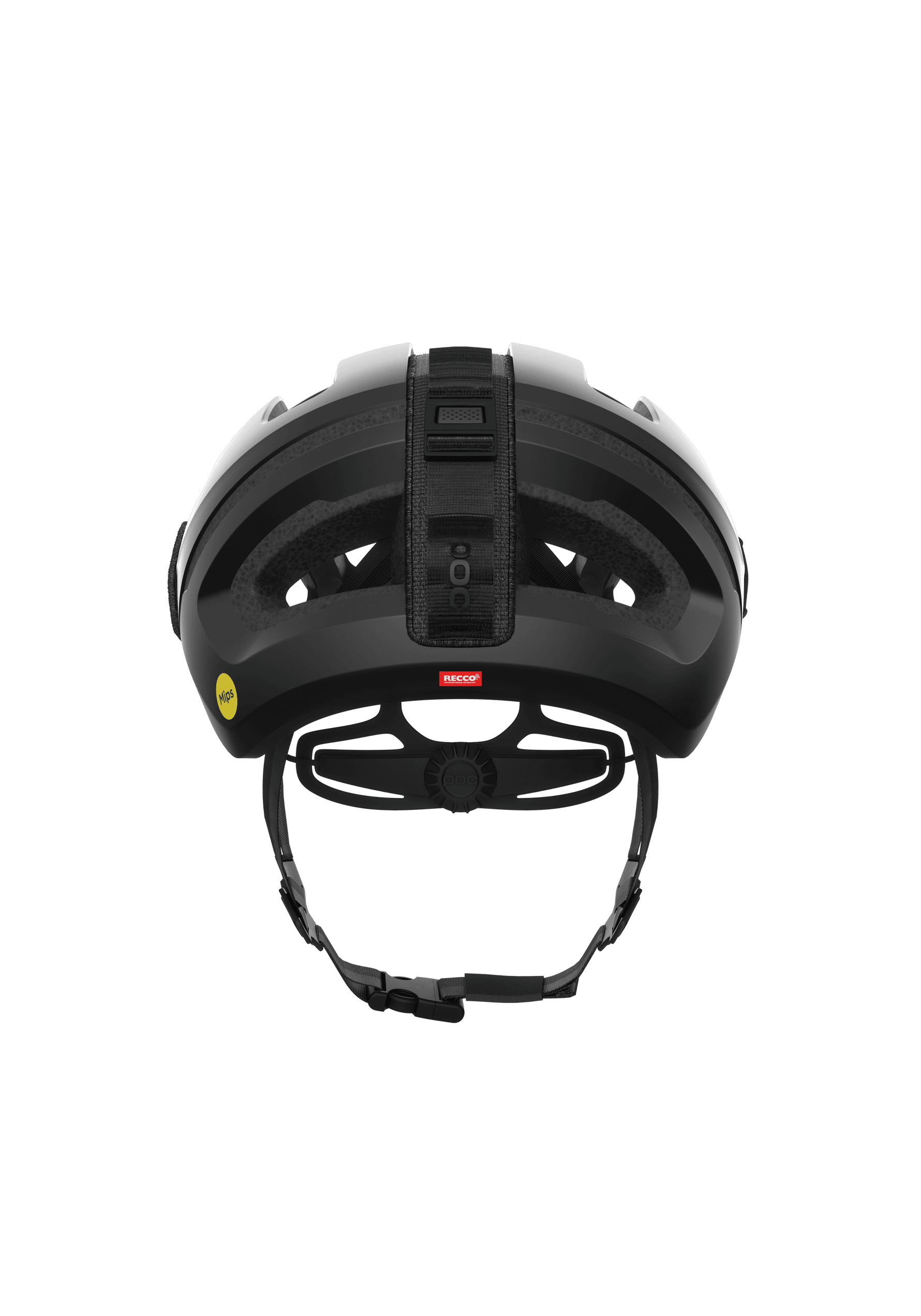 POC Omne Ultra MIPS cycling helmet in uranium black matte finish, rear view