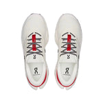 On Cloudrunner 3 running shoes in ivory white with red accents, top view