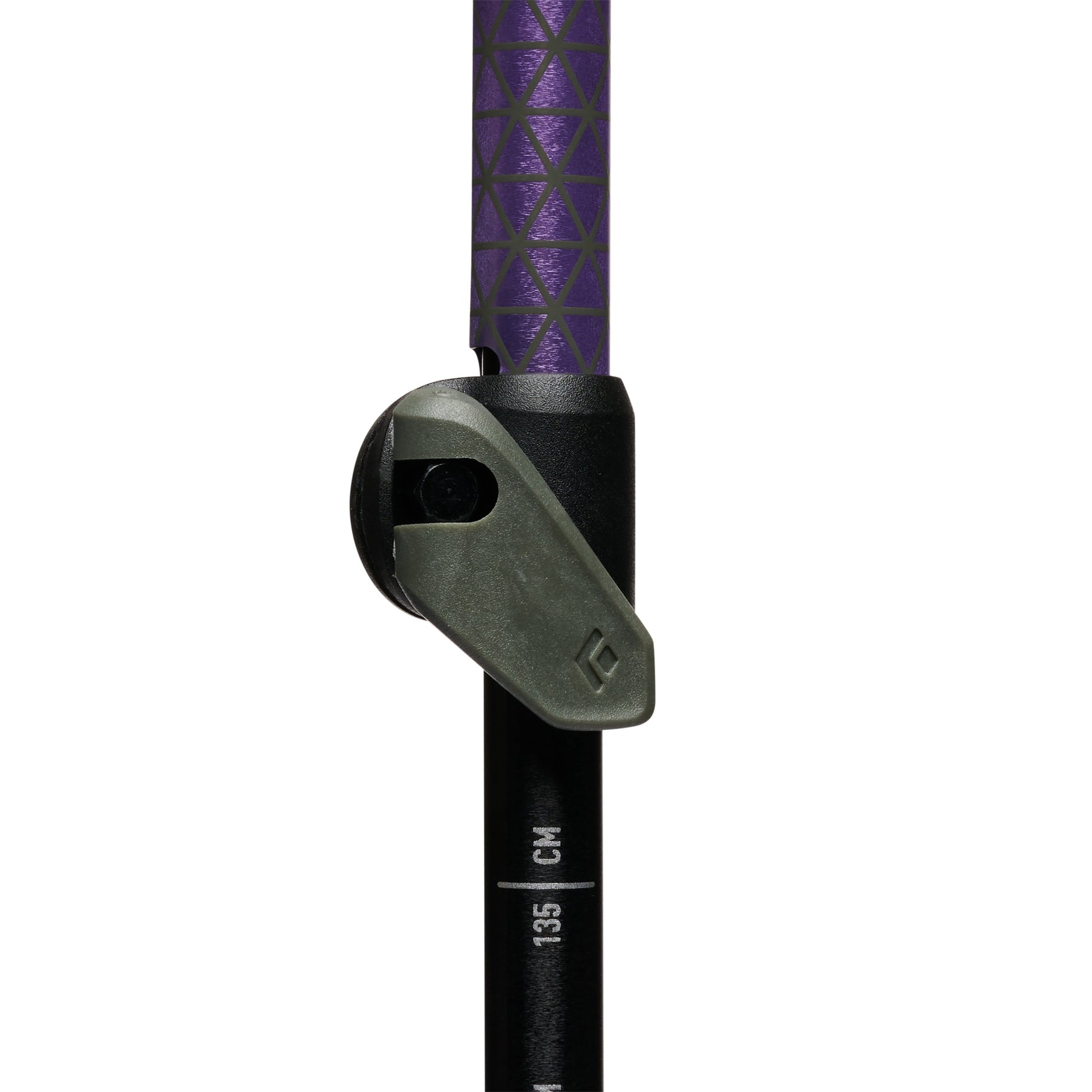 Black Diamond Trail trekking pole with purple diamond-patterned grip and adjustable mechanism