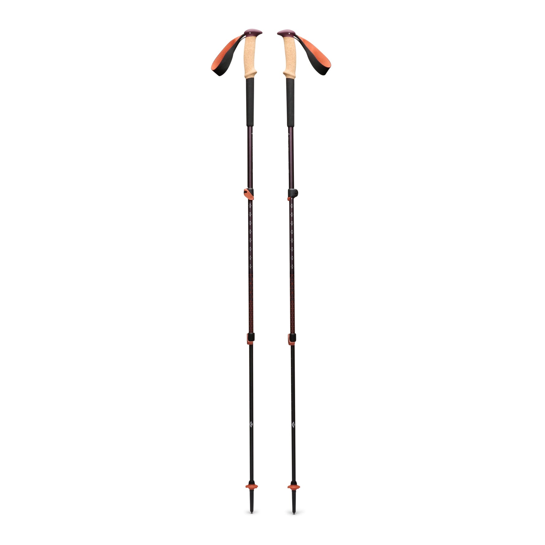 Black Diamond Trail Cork Trekking Poles in burgundy with cork grips