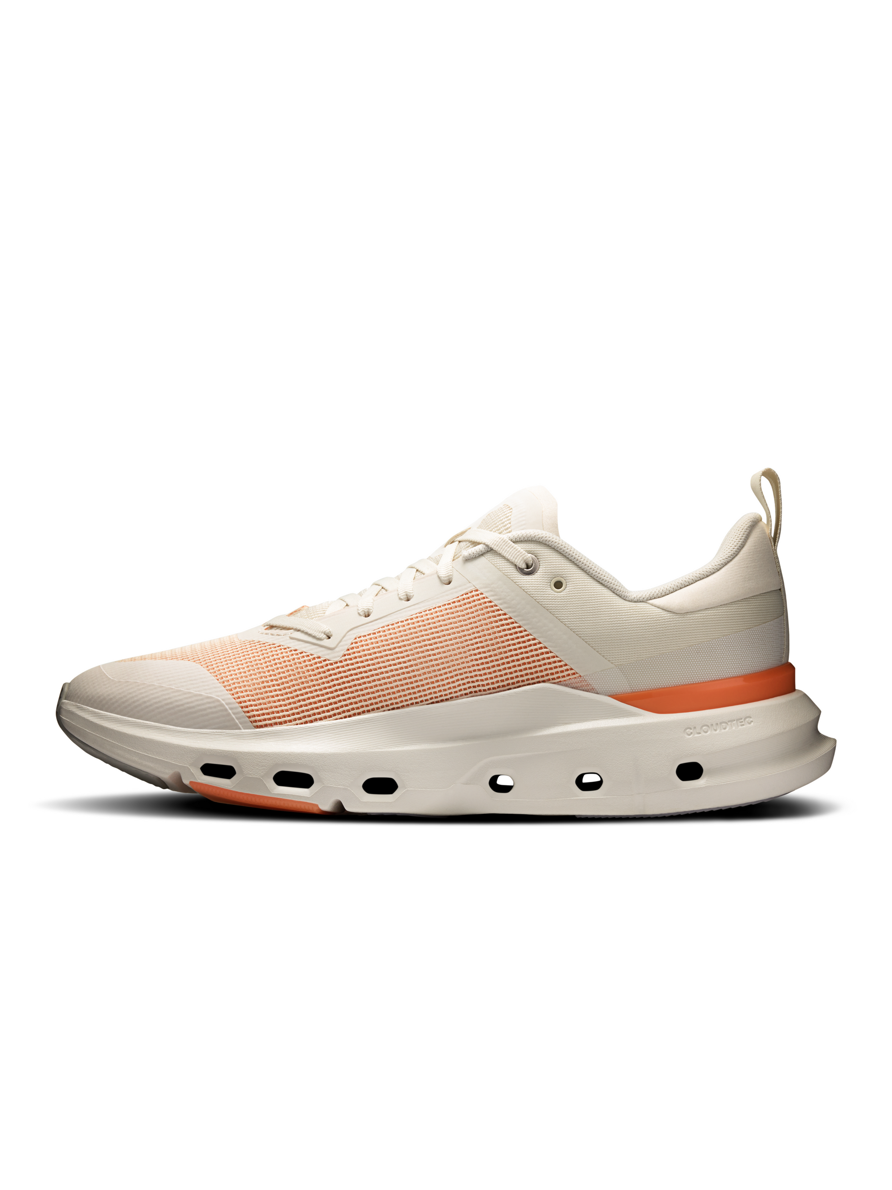 On Running Cloudpulse Next Men's running shoe in Ice/Flame colorway side profile view