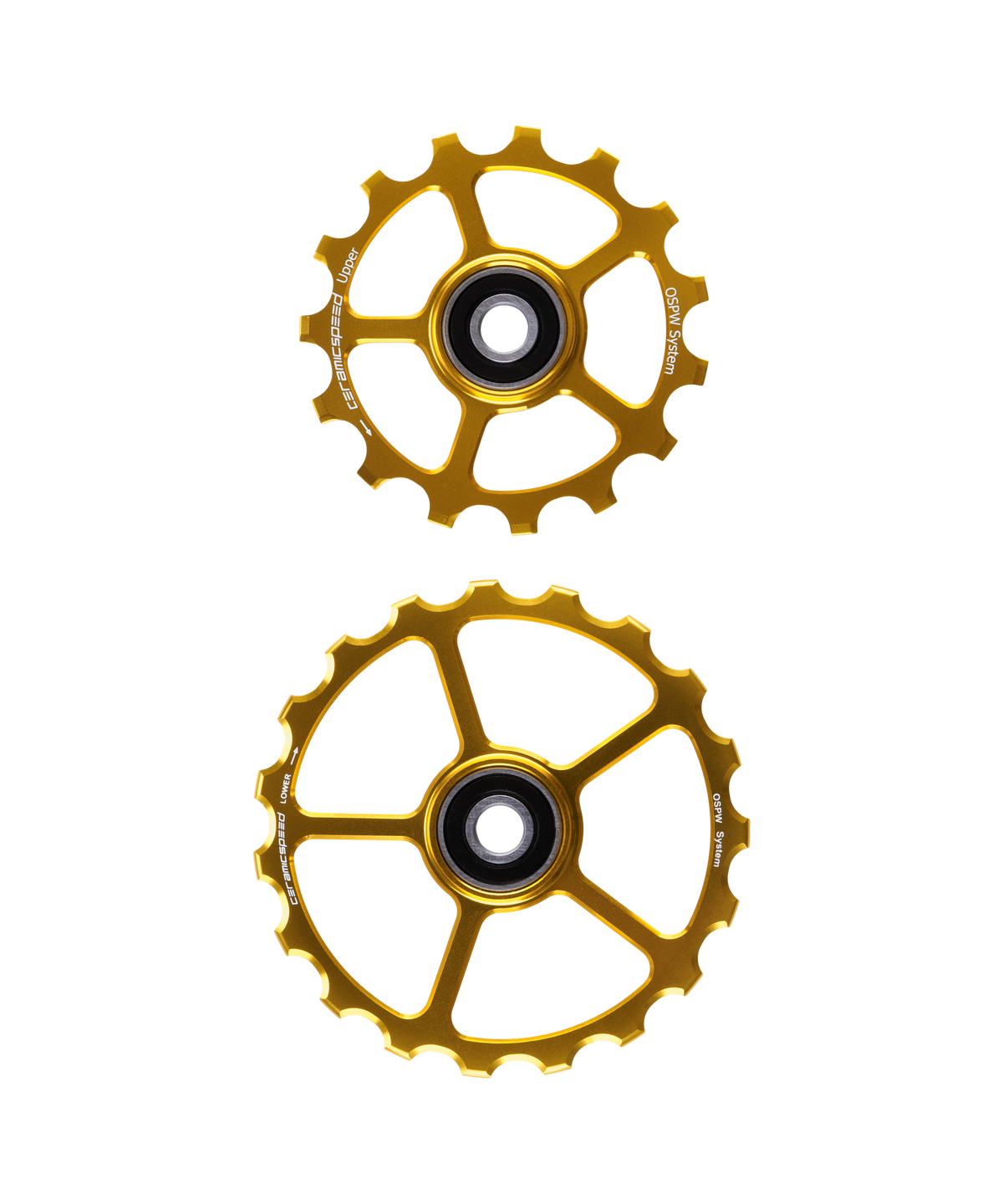 CeramicSpeed OSPW gold anodized pulley wheels set, upper 15T and lower 19T