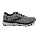 Brooks Ghost 13 men's running shoe in grey, black and white colorway